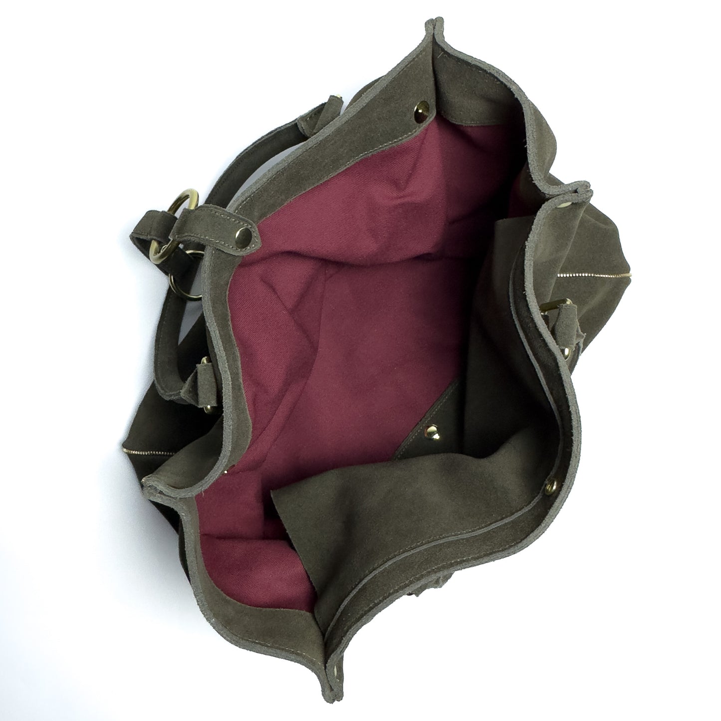 item no.7: zippers and rings green suede tote bag